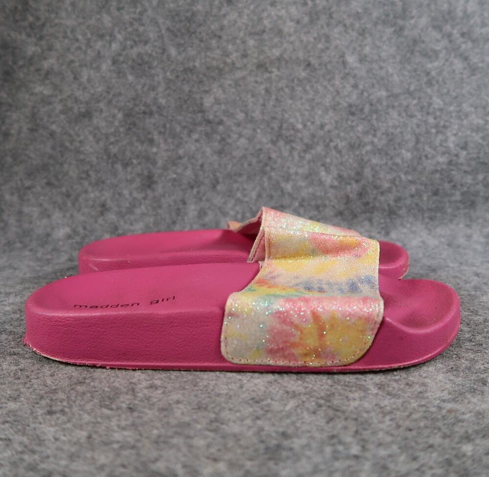 Madden Girl Shoes Kids 1 Sandals Slides Slip On Glitter Multicolor Pink Casual